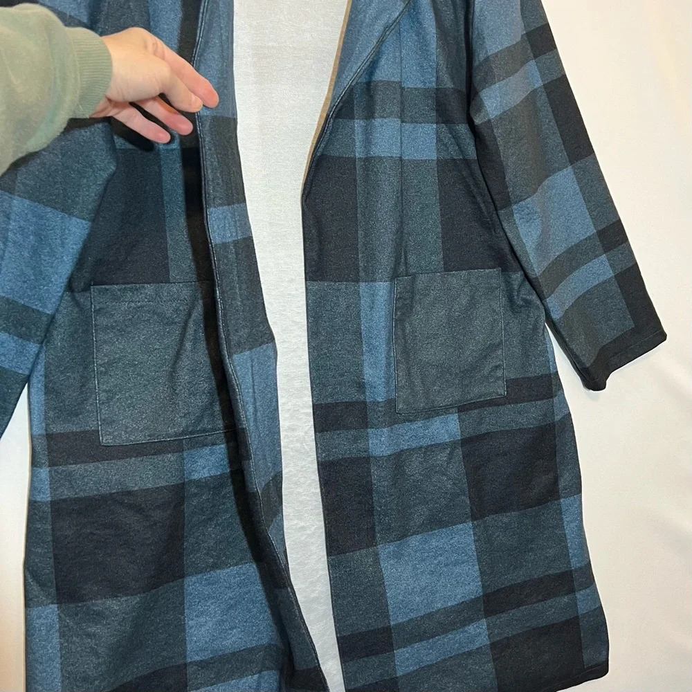 MISSLOOK Women’s Long Cardigan Plaid Size 4XL Black/Blue Open front Pockets - Picture 6 of 9